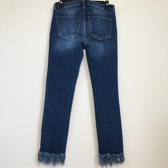 Free People Mid Rise Raw Frayed Fringe Hem Dark Wash Fringe Ankle Skinny Jeans - Picture 6 of 16